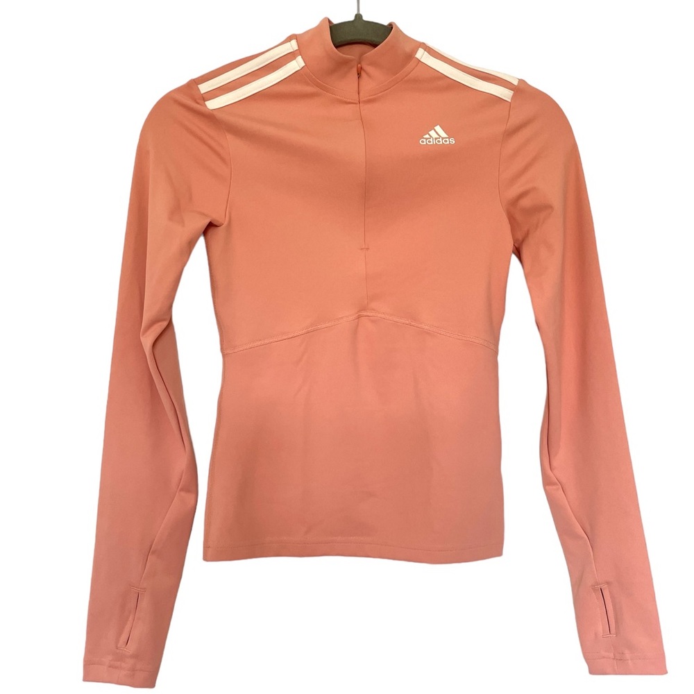 Adidas 3 stripes, Running Quarter zip, Peach, Women’s Size XS, with Thumbholes